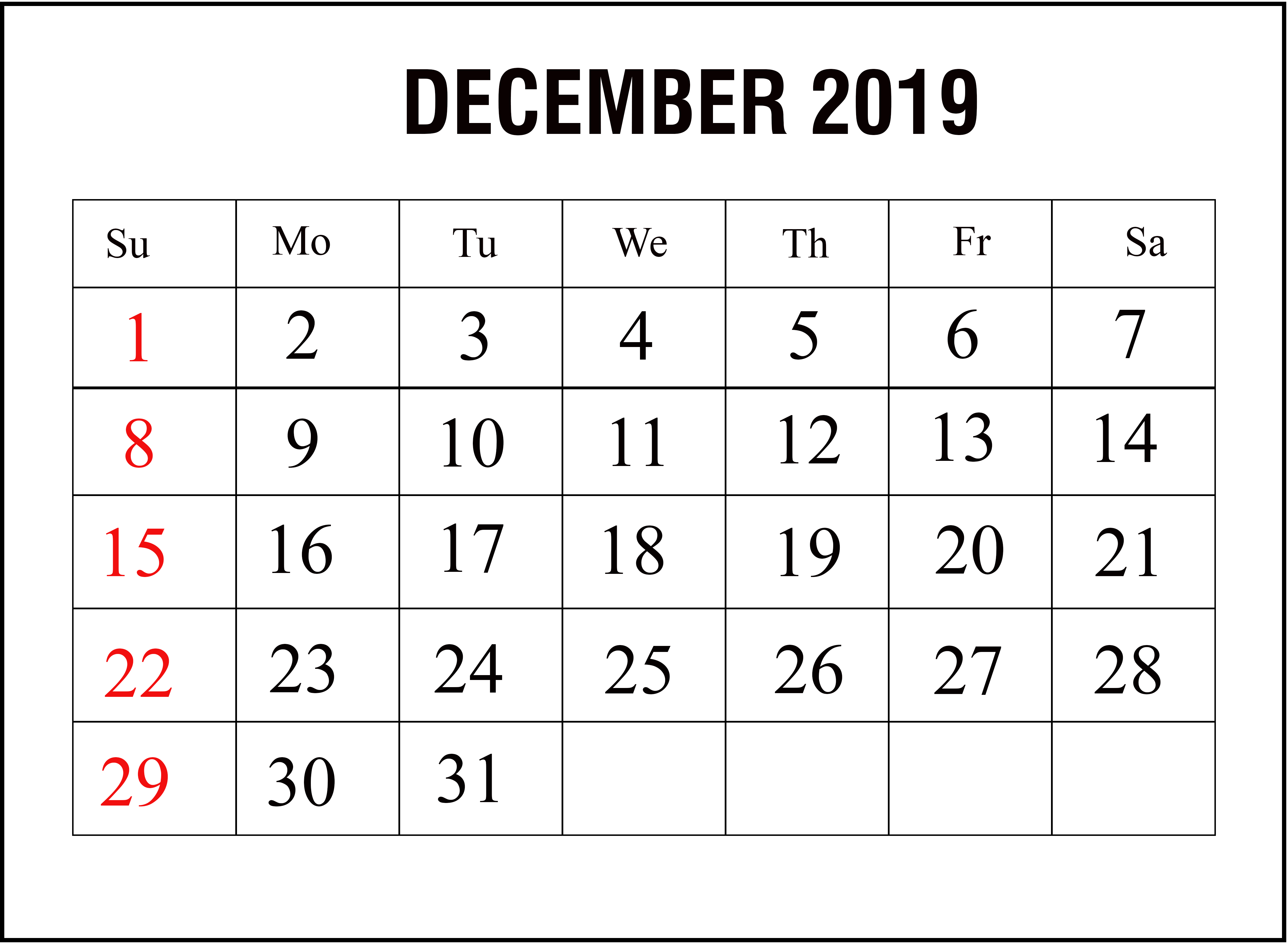 😃 Free}*^ December 2019 Printable Calendar for Word Excel PDF