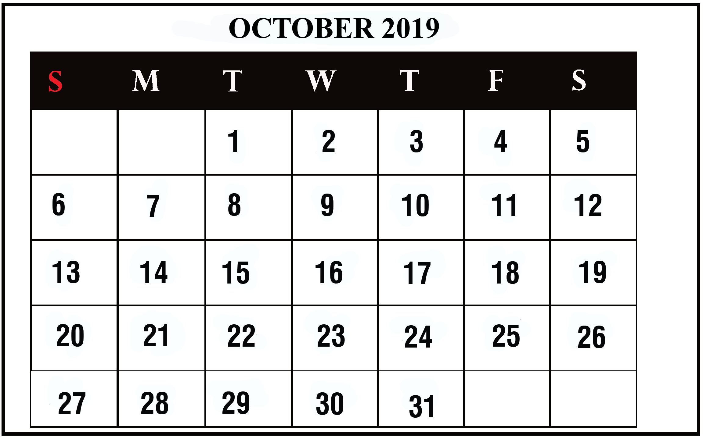  Free October 2019 Printable Calendar For Word Excel PDF