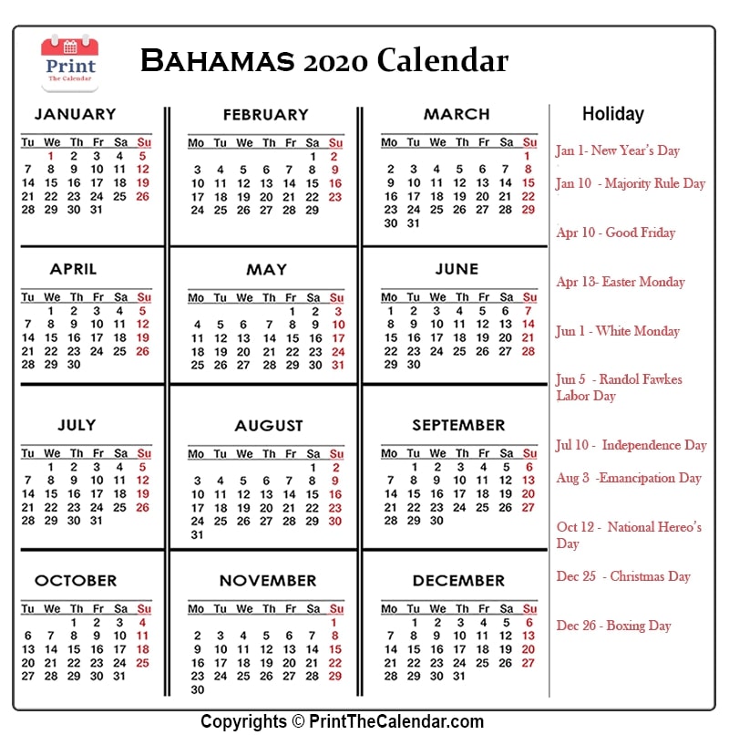 Bahamas Calendar 2025 - Nerte Yolande