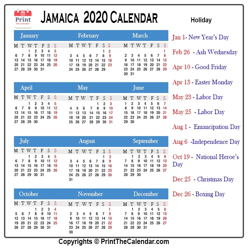 Featured image of post Printable 2021 Calendar With Holidays Jamaica : Yearly 2021 calendar with marked federal holidays (us) and common observances.