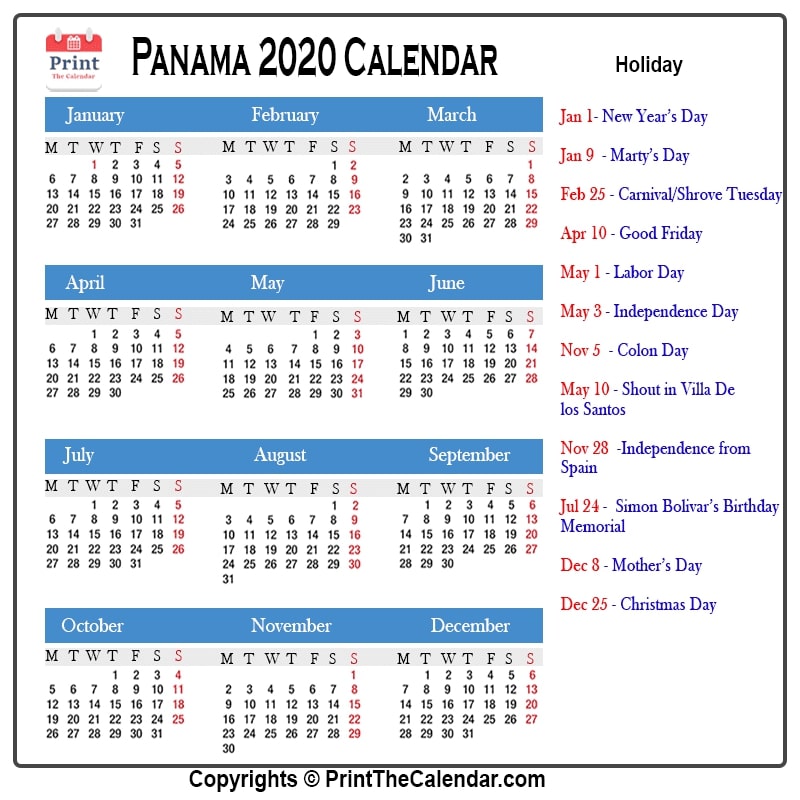 Panama Schedule Template