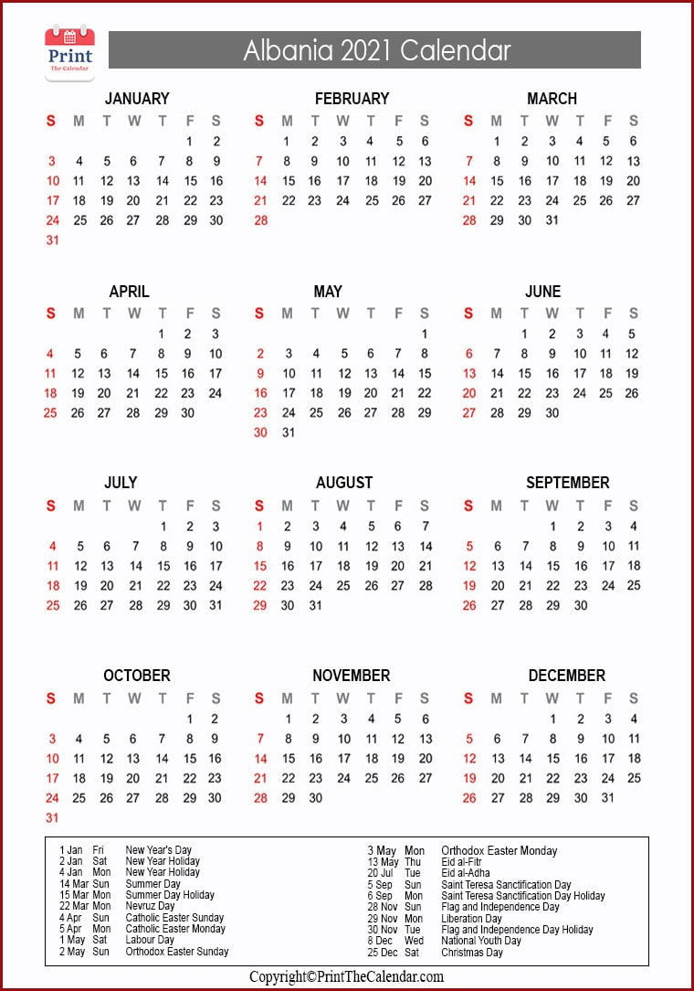 2021 Holiday Calendar Albania Albania 2021 Holidays