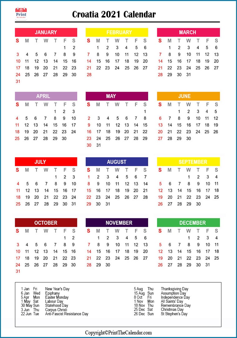 2021 Holiday Calendar Croatia | Croatia 2021 Holidays