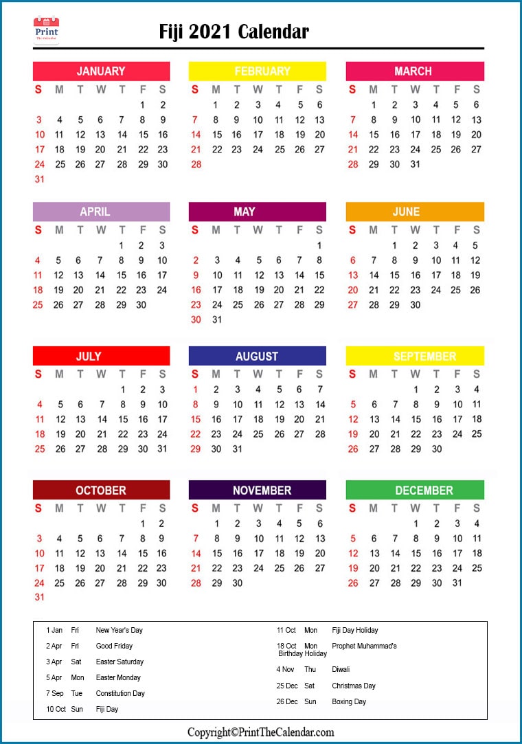 2021 Holiday Calendar Fiji | Fiji 2021 Holidays