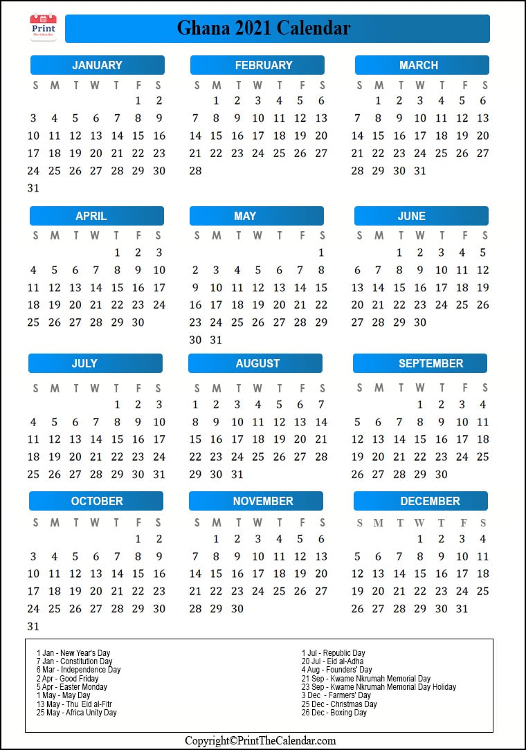 2021 Holiday Calendar Ghana | Ghana 2021 Holidays