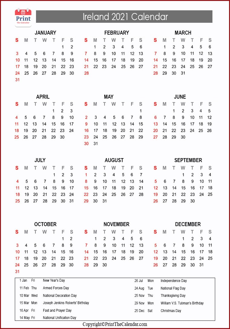 2021 Holiday Calendar Ireland Ireland 2021 Holidays