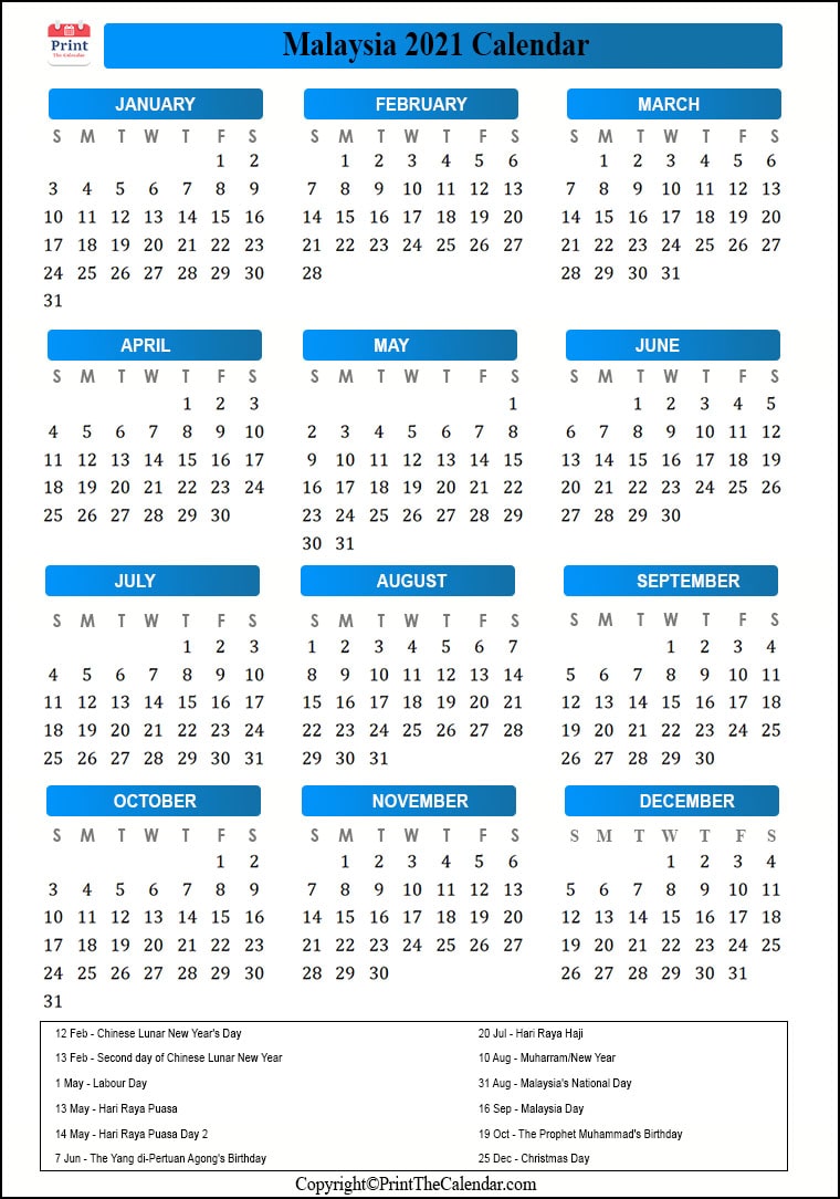 21 Holiday Calendar Malaysia Malaysia 21 Holidays