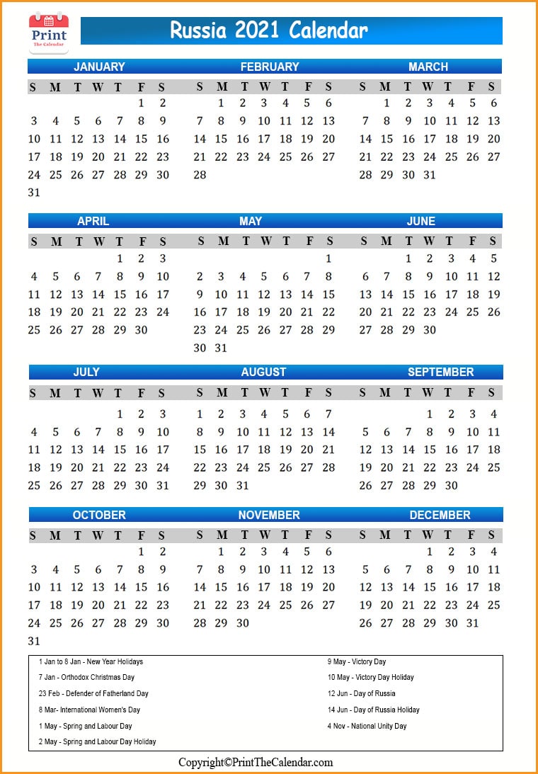 Russia Holidays 2021 2021 Calendar With Russia Holidays