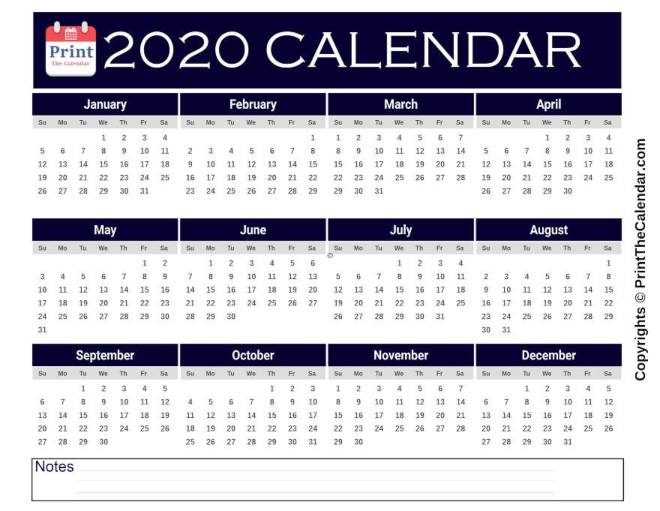 2020 Holidays Calendar